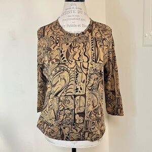 Lynn Ritchie 78% Silk/22% Cotton Women/Floral Top Size Large - unique print!